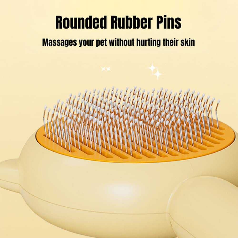 Close-up of rounded pins on a self-cleaning slicker brush, gentle on pet skin
