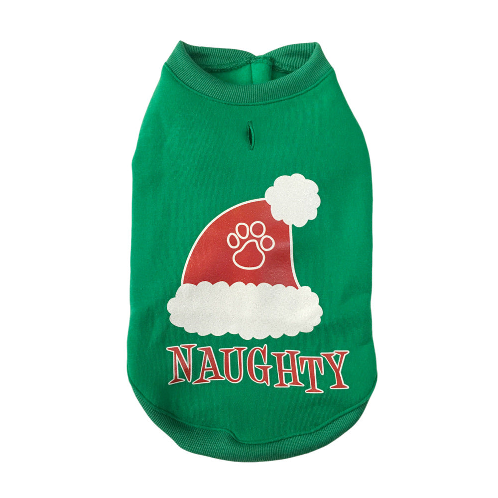 Green Christmas pet sweatshirt with Santa hat print, Santa Hat style