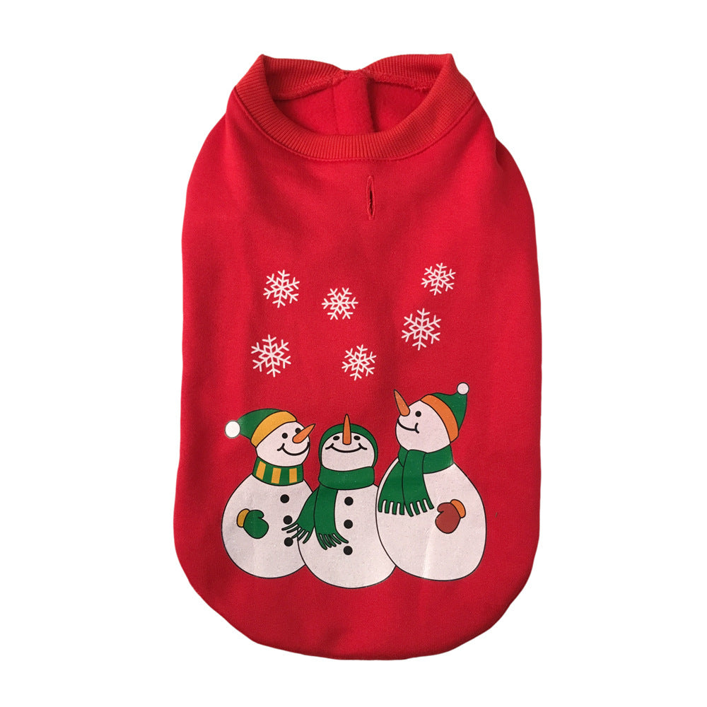 Red Christmas pet sweatshirt with three snowmen print, Three Snowmen style
