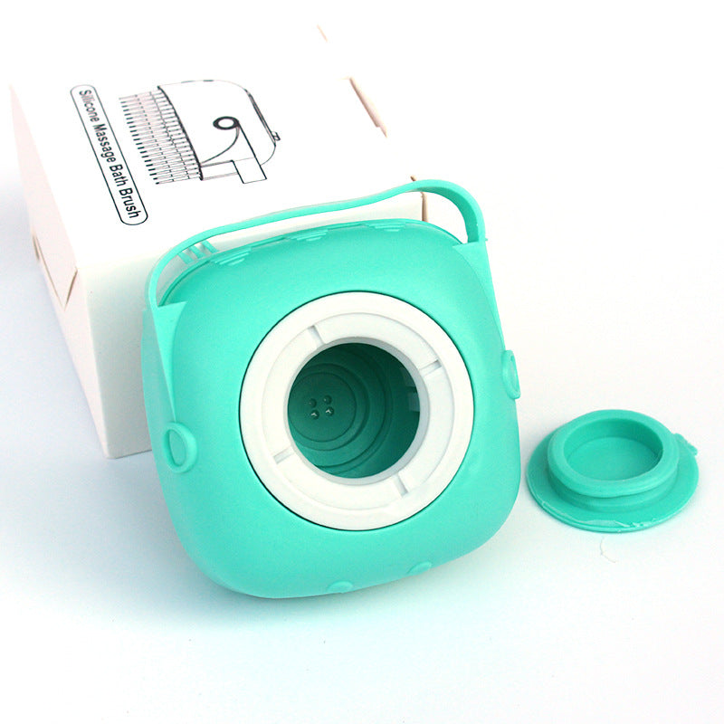 Mint round pet bath brush with shampoo dispenser and removable cap