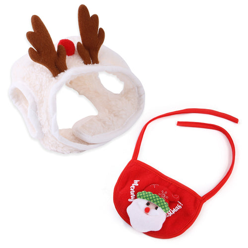 Antler headband and red Santa bib, two Christmas pet styles sold separately