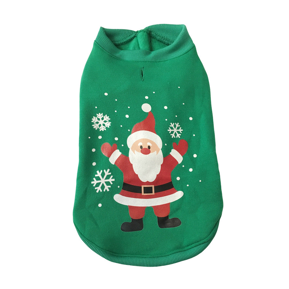 Green Christmas pet sweatshirt with waving Santa print, Waving Santa style