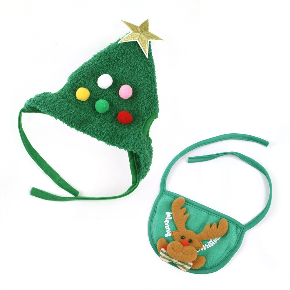Green Christmas tree hat and green reindeer bib, two pet styles sold separately