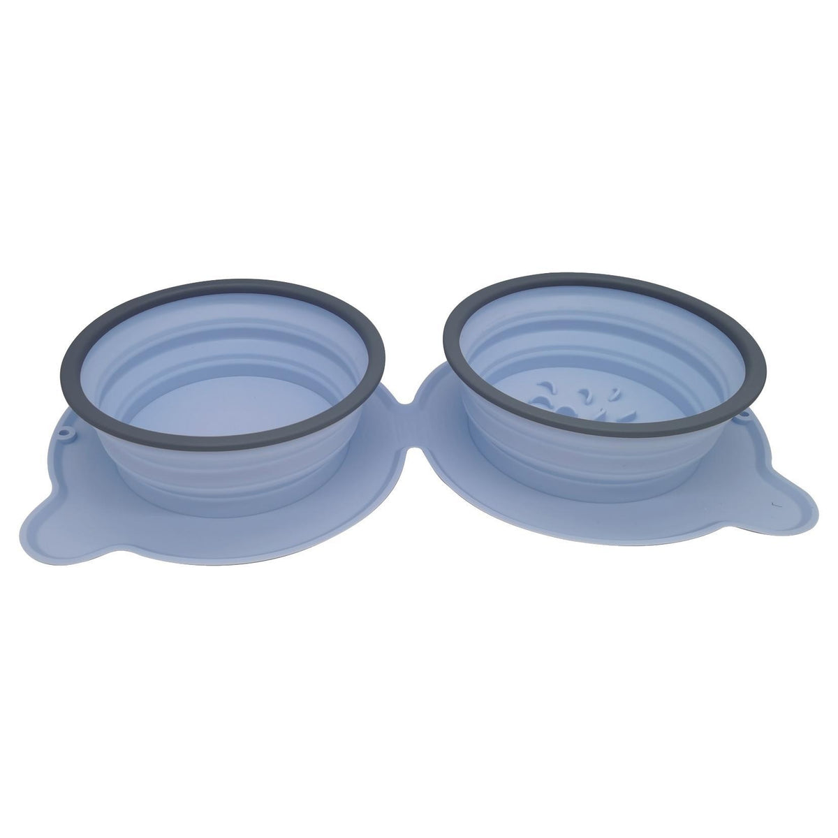 Light blue foldable silicone travel bowls for dogs and cats, side by side