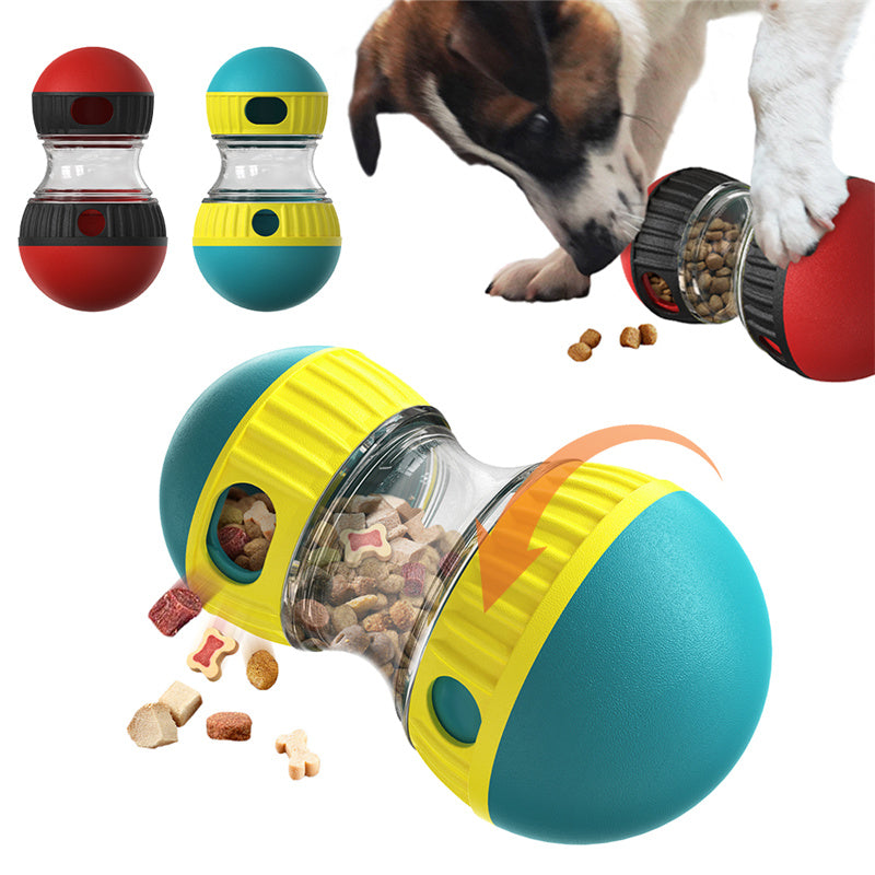 Treat dispensing wobble toy included in the dog boredom buster kit